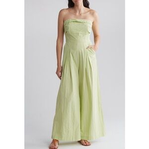 A Peach Toliver Wide Leg Strapless Green Jumpsuit, Medium NWOT